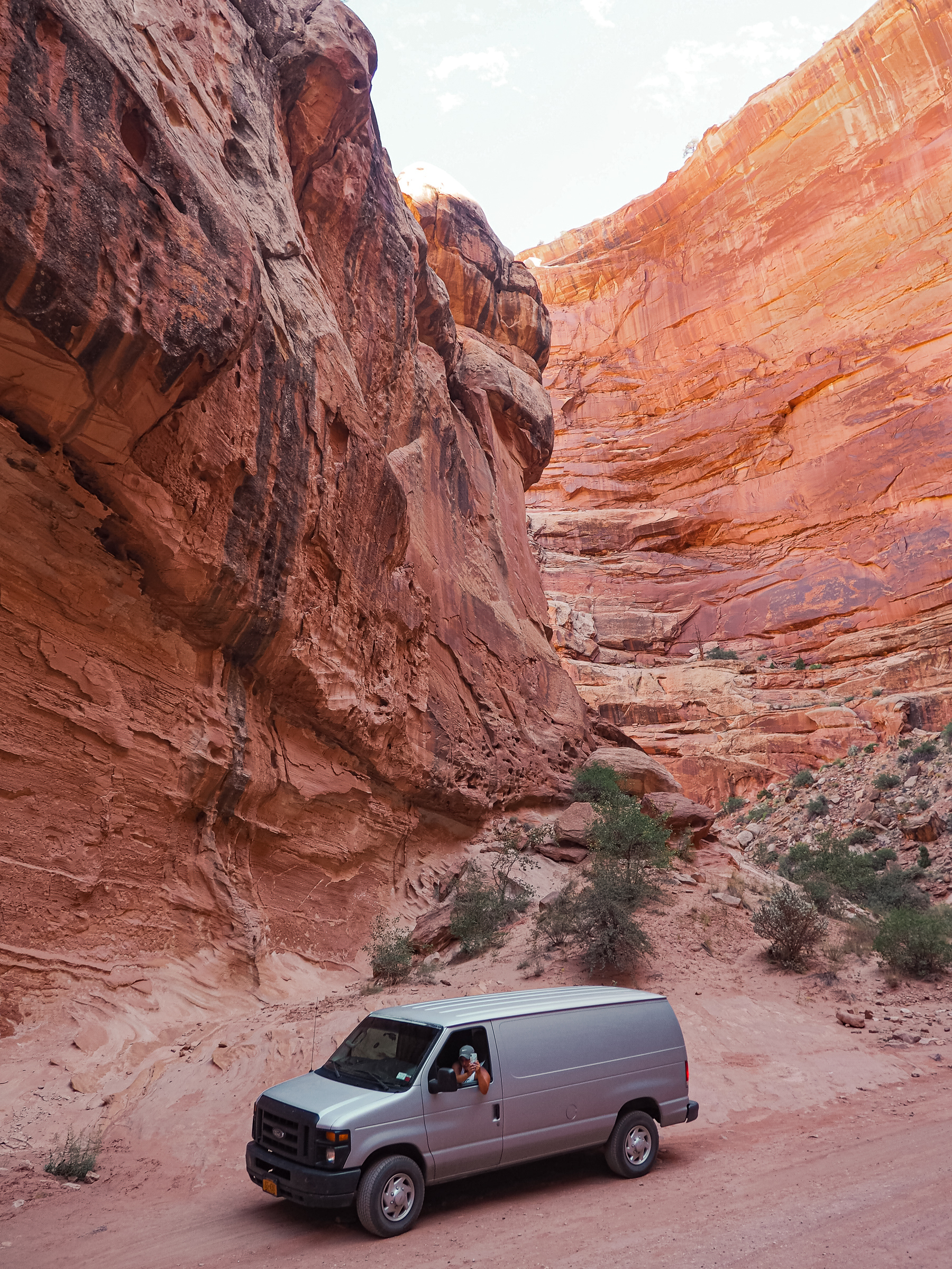 on the Grand Wash dirt road you will be surrounded by high canyon walls