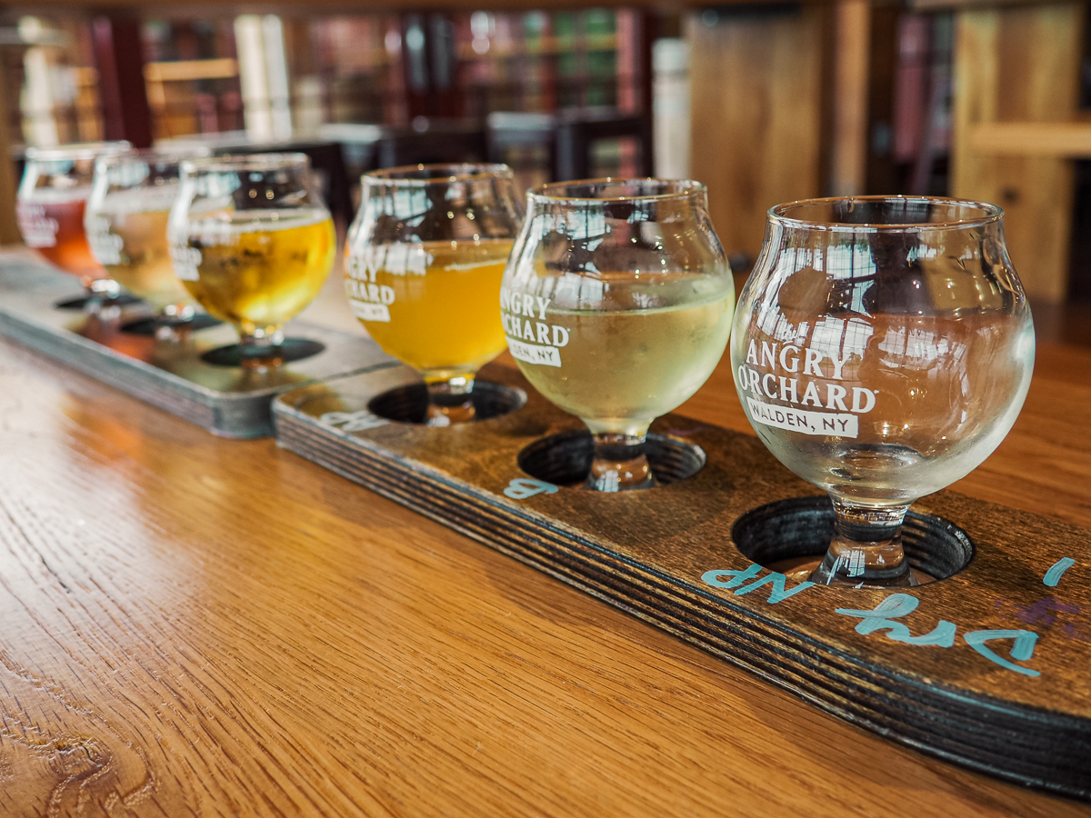 Hard Cider Flights, including 6 different Hard Ciders at the Angry Orchard in Walden, New York