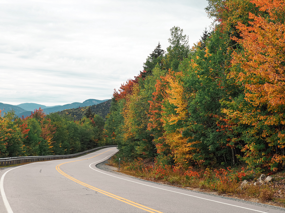 Windy Roads with vibrant fall colors on a road trip in New York