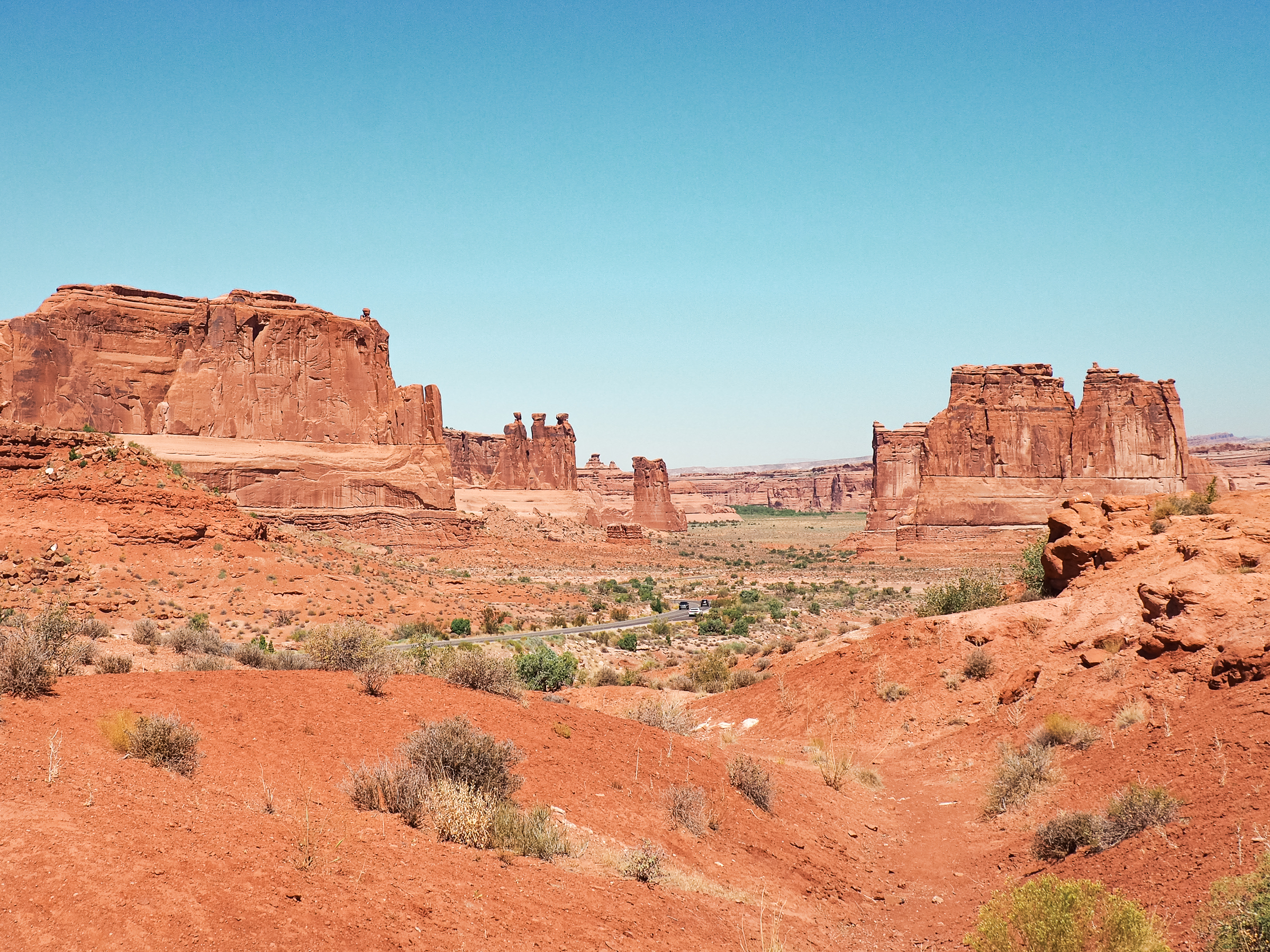 Stunning views of sandstone formations while driving through Arches National Park
