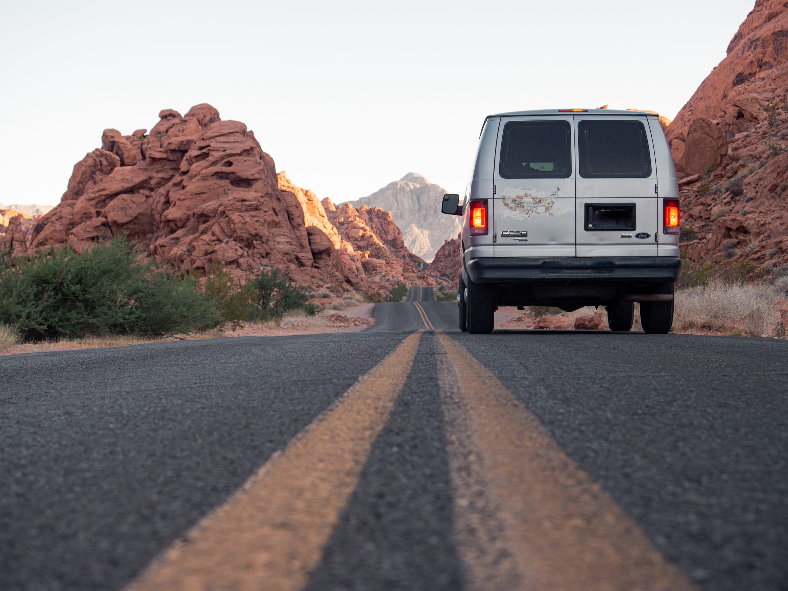 Driving our van in Mouse's Tank Road, Valley of Fire State Park