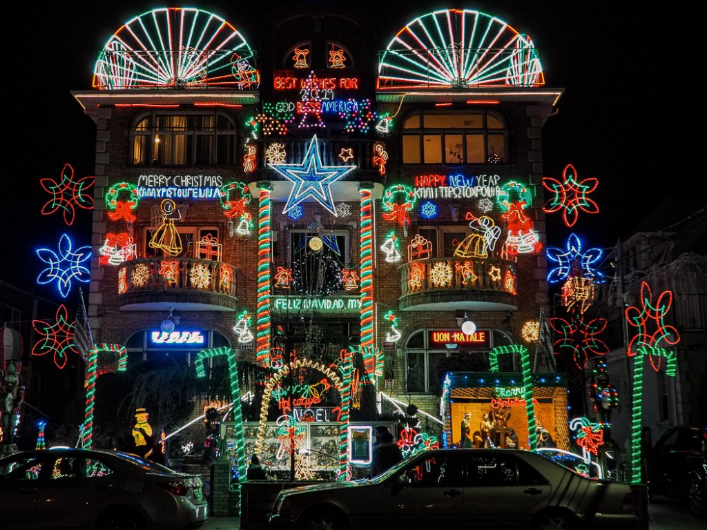 Christmas lights on a house in Dyker Heights New York City