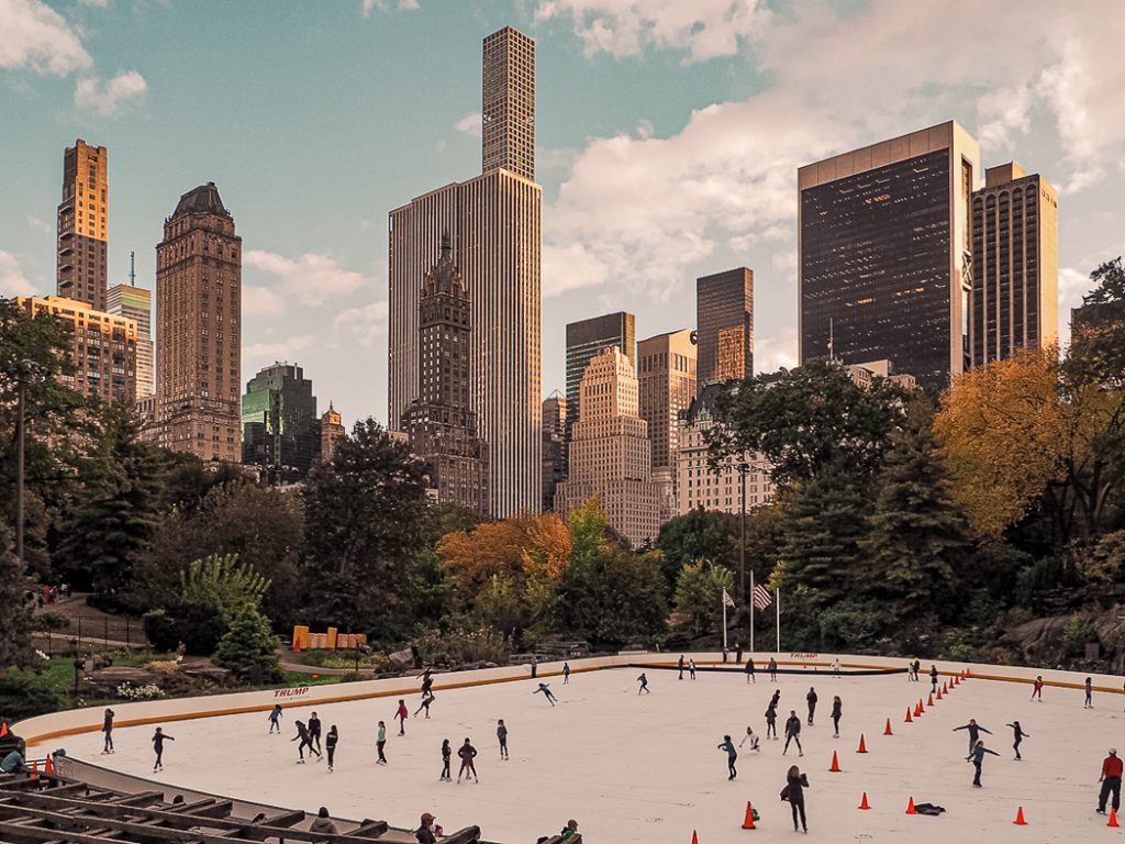 People skating on the Wollmann Rink in Central Park