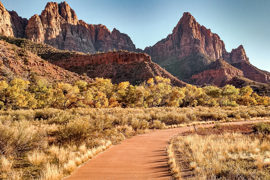 The wide path of the Pa'rus Trail, one of the best hikes in Zion
