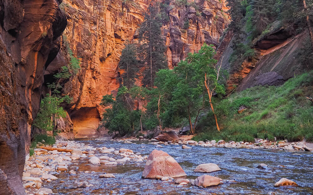 The canyon opens wide in this section of the Narrows