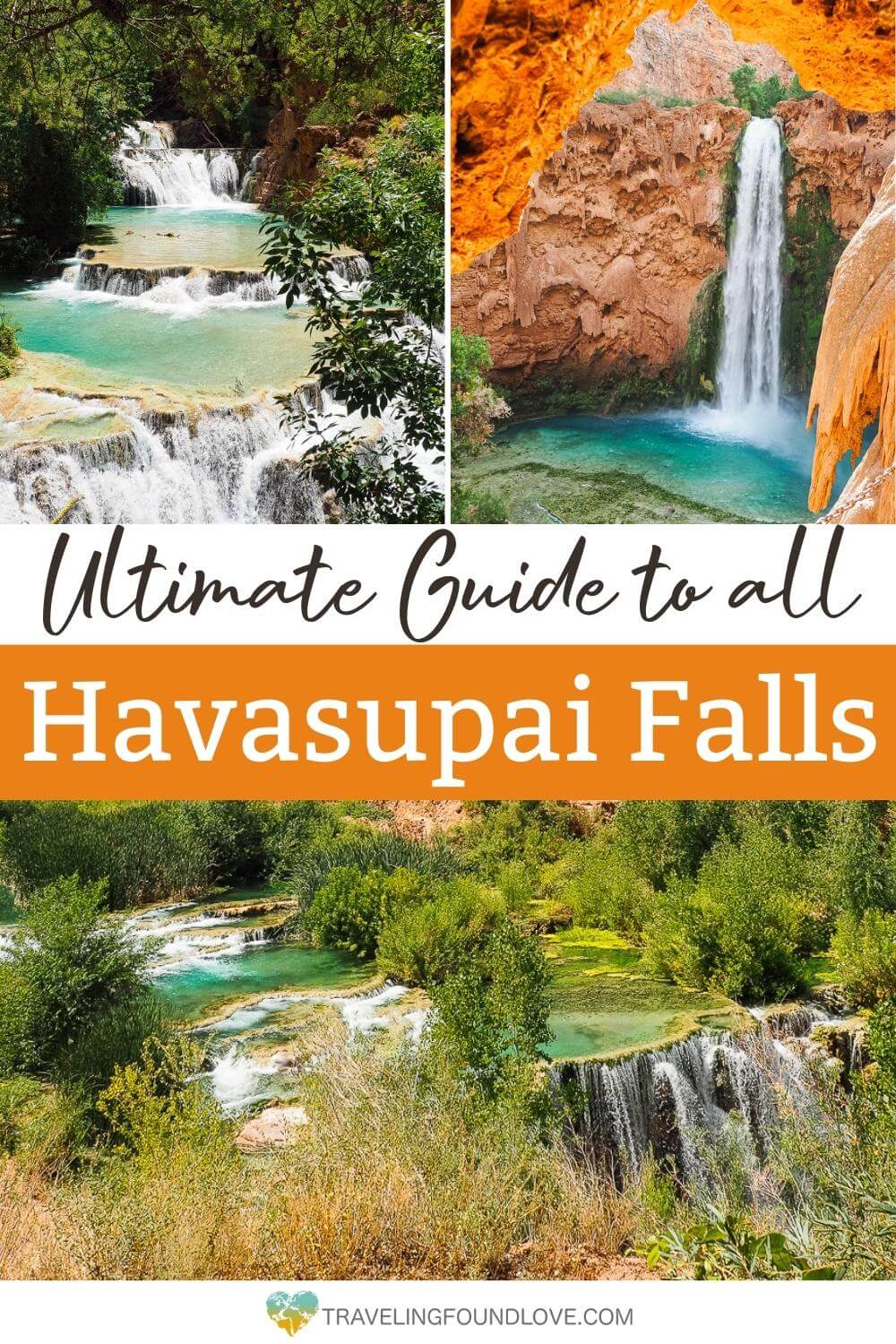 Pinterest Pin of Havasu Falls, Beaver Falls, and Fifty Foot Falls