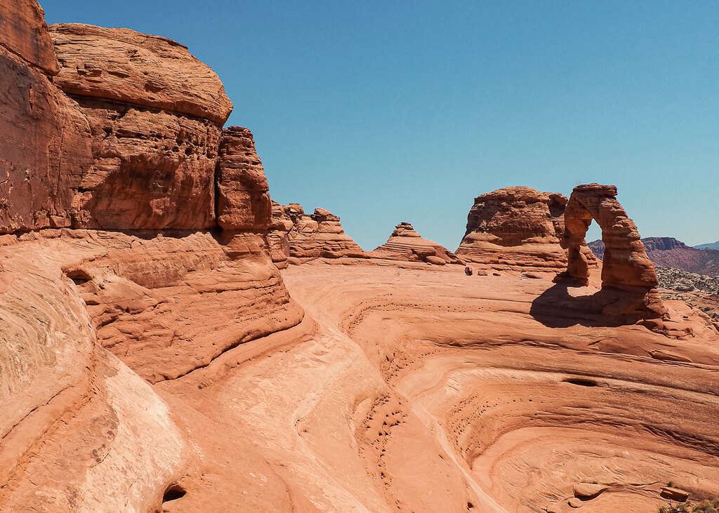 View of Delicate Arch from Twisted Doughnut Arch.