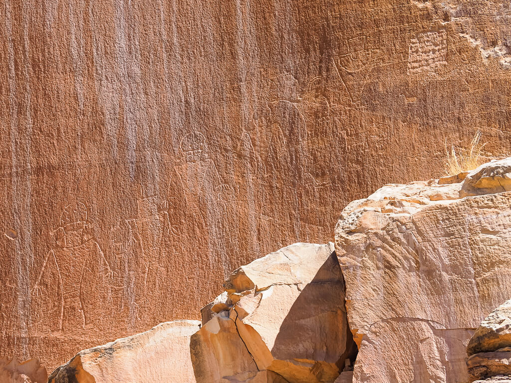 Petroglyphs carved in the rocks in Capitol Reef National Park