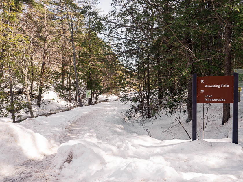 Awosting Falls Trailhead with sign