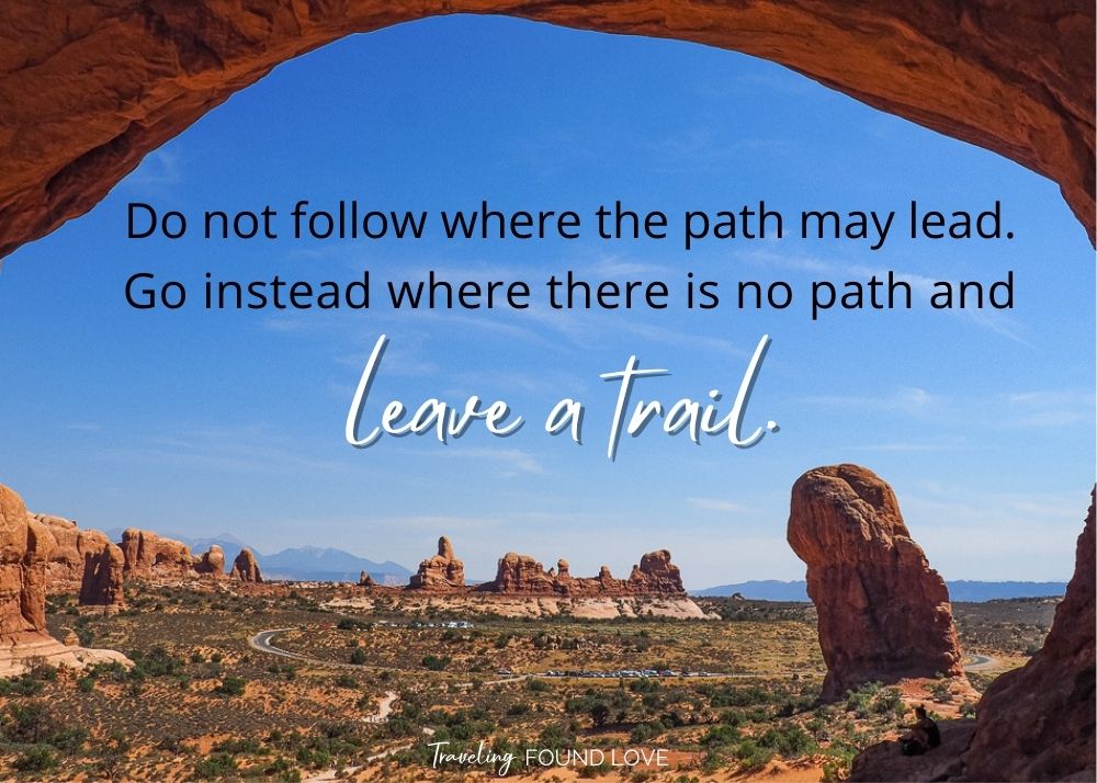 Hiking quote with Arches National Park in the background