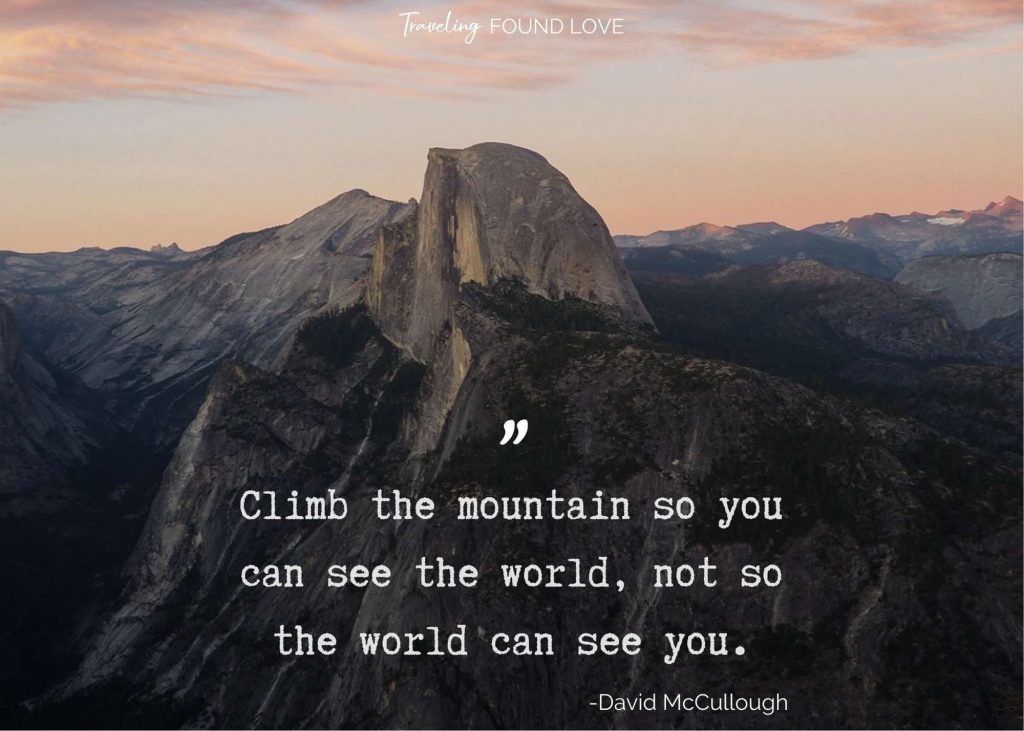 Half Dome in Yosemite National Park and a hiking quote