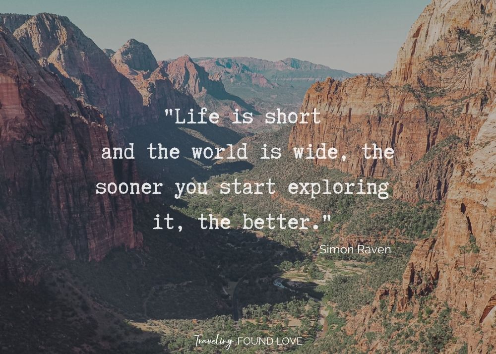 Short travel quote with cliffs of Zion National Park in the background